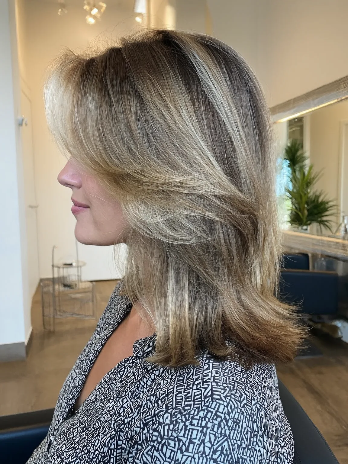 Layered Honey Blonde Lob with Soft Side Bangs
